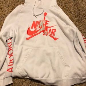 Nike Air Jordan sweatshirts hoodie, white and orange, size XL